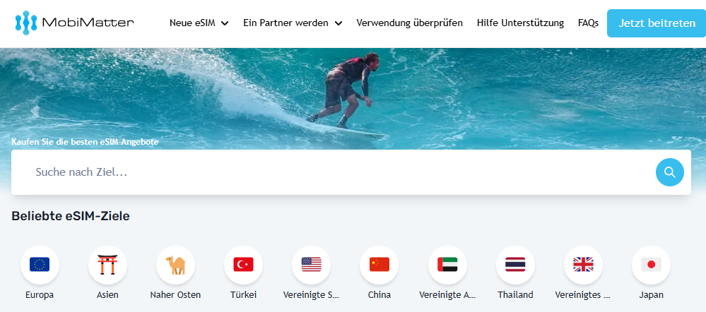 MobiMatter eSIM für Reisen in Europa, Asien, USA.