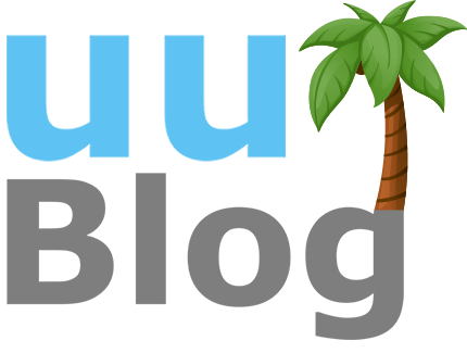 Blog-Logo mit blauer Welle und Palme, Strandthema. Ideal für Reiseberichte oder Strandurlaub-Websites.